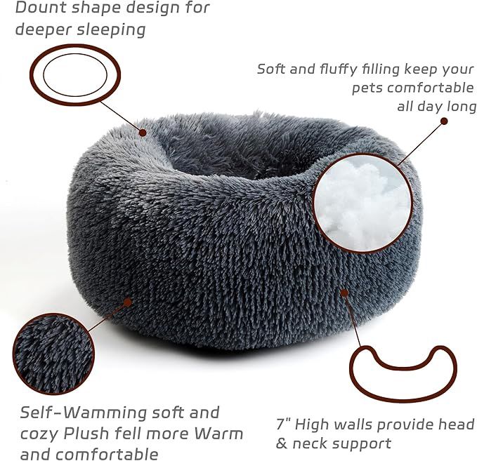 Calming Bed for Cats and Dogs (Dark Grey, 23.5&#39;&#39;)