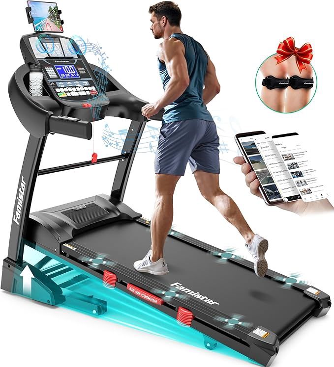 Famistar Foldable Treadmill 15% Auto Incline, 4.5HP Portable Treadmill