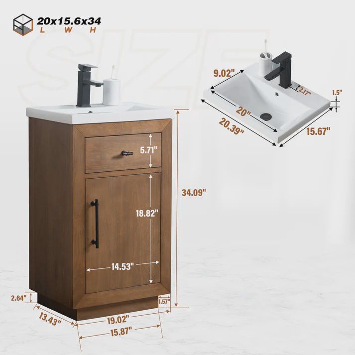 Single Sink Bathroom Vanity in Tan with Ceramic Top in White CVG