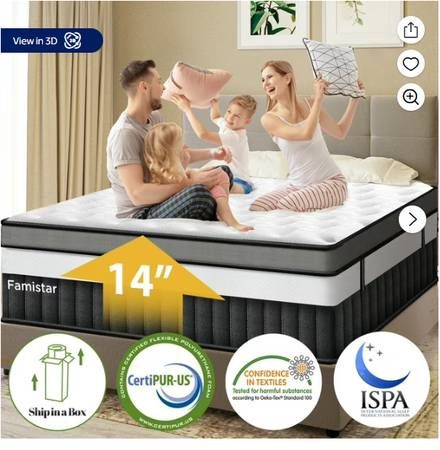 14 Inch Queen Bed Mattress, Medium Firm Individual Innerspring hybrid