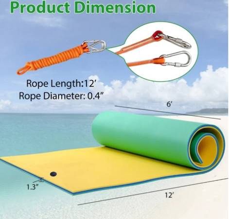 ZNTS 12*6 FT Floating Mat, 3-Layer Tear-Resistant XPE Foam Floating mat