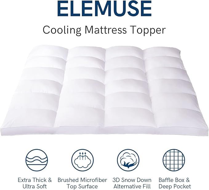 ELEMUSE Full Mattress Topper for Back Pain, Extra Thick Mattress Pad