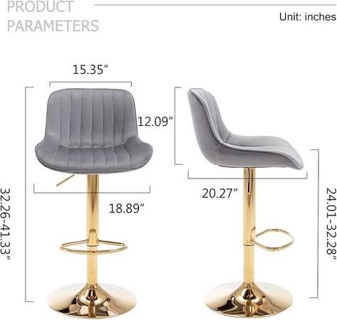 Adjustable Swivel Gold Bar Stools Set of 2