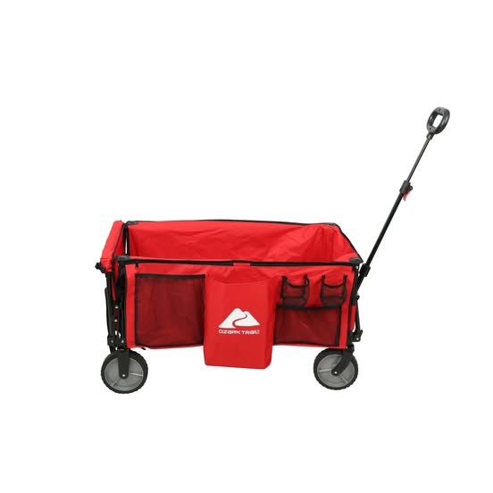 Ozark Trail Camping Utility Wagon with Tailgate &amp; Extension Handle, Red, Polyester,