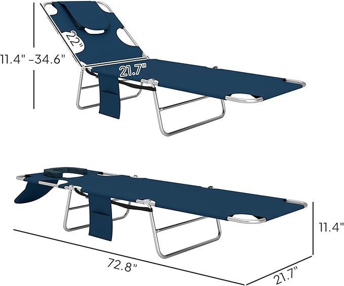 Outsunny Folding Beach Lounge Chair with Face Hole and Arm Slots