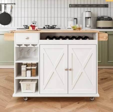 44 Inch Kitchen Island Cart with Solid Wood Top