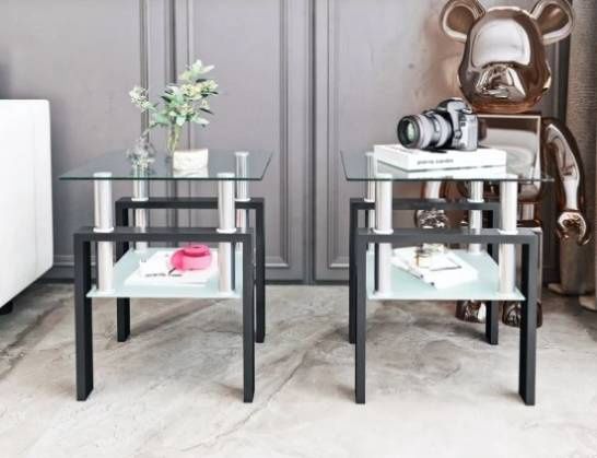 Set of 2, Modern Tempered Glass Tea Table Coffee Table