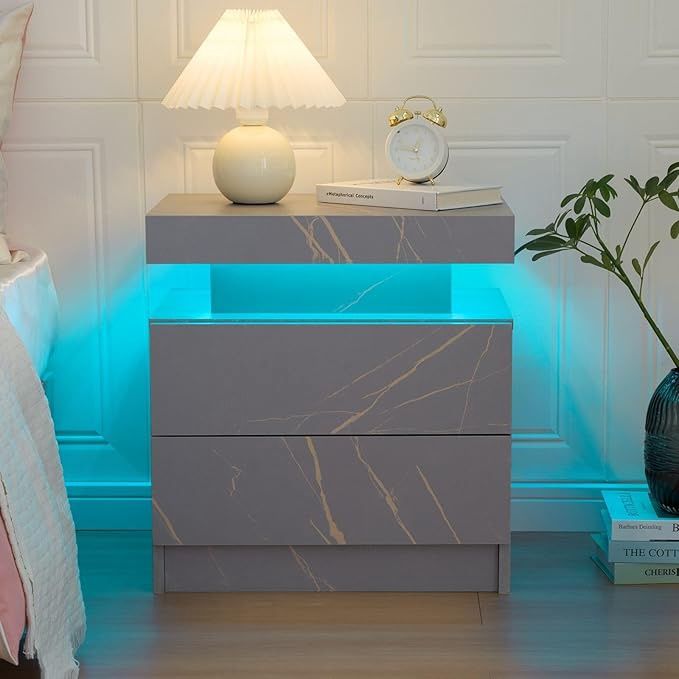 LED Nightstand LED Bedside Table with 2 Drawers,