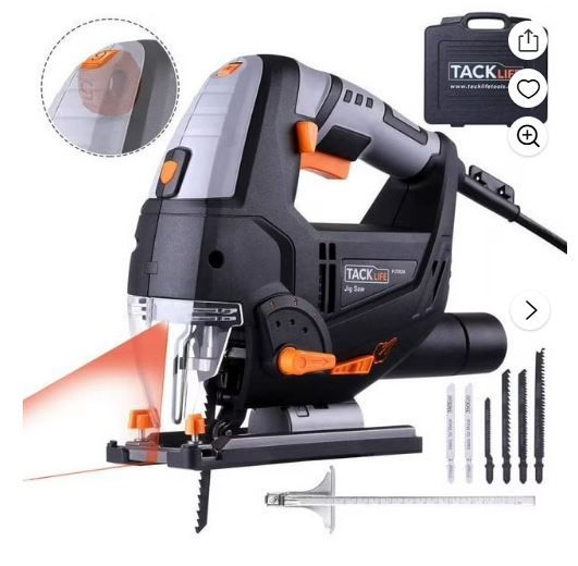 Tacklife Jigsaw, Corded, 6.7 Amp 3000 SPM with Laser &amp; LED, Variable Speed, Carrying Case, 6 Blades - PJS02A