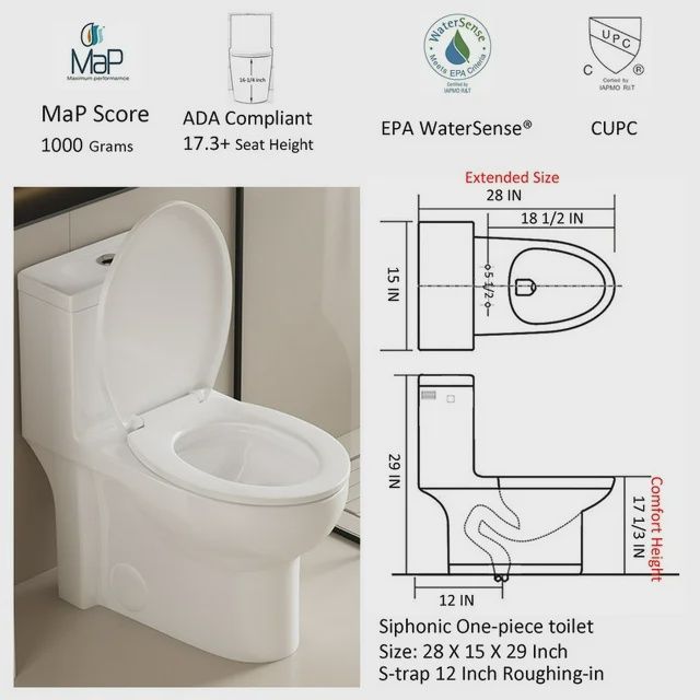 Albriya Modern One Piece Toilet with Soft Close Seat, Elongated Toilet