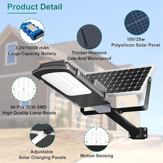 Gebosun LED Solar Flood Light IP65 Waterproof Dusk to Dawn 60 WATT