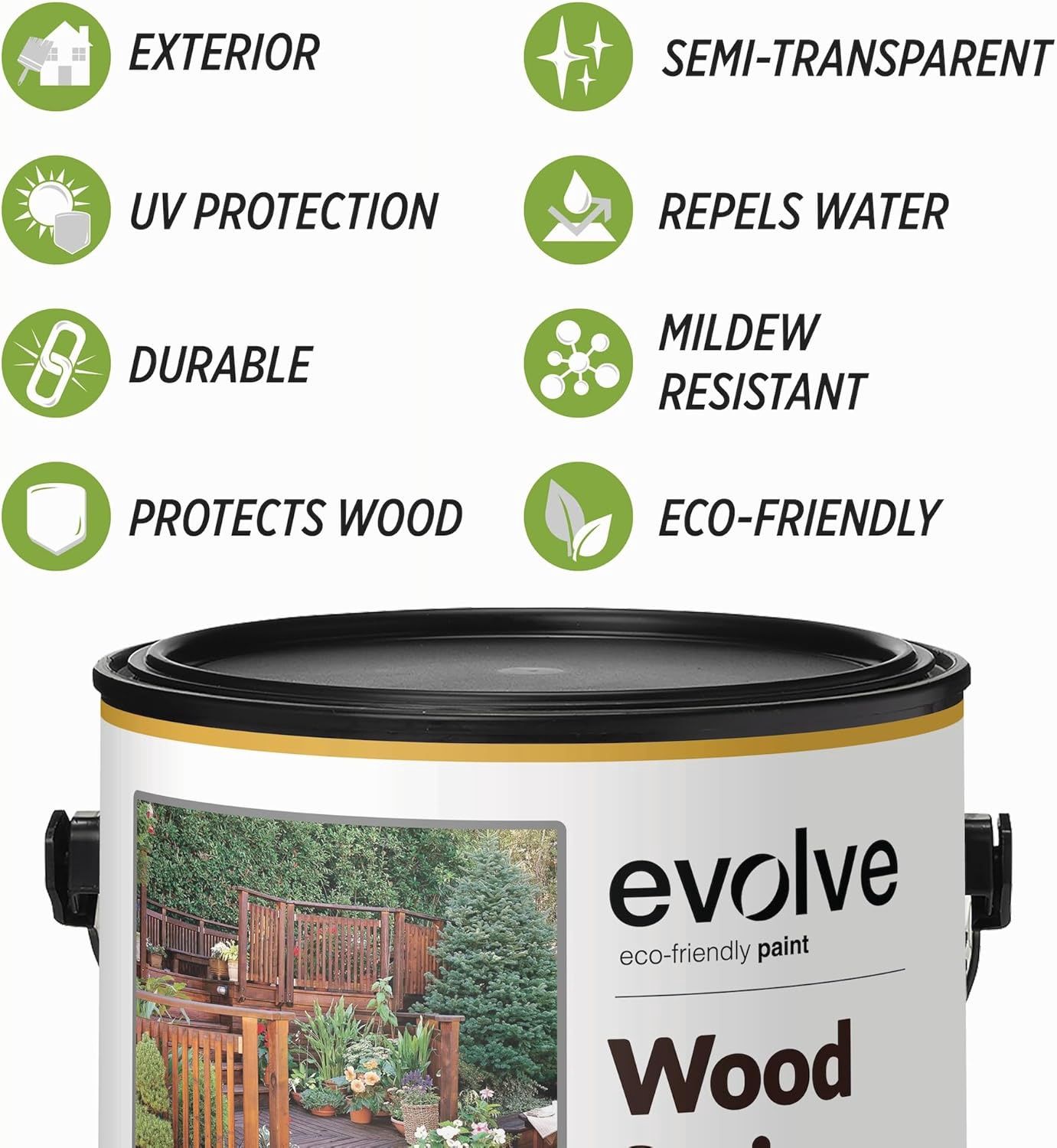 Evolve Wood Stain: Semi-Transparent, UV Protection, for All Wood Surfaces - 1 Gallon  colors are Oak Brown,Redwood,or New Cedar