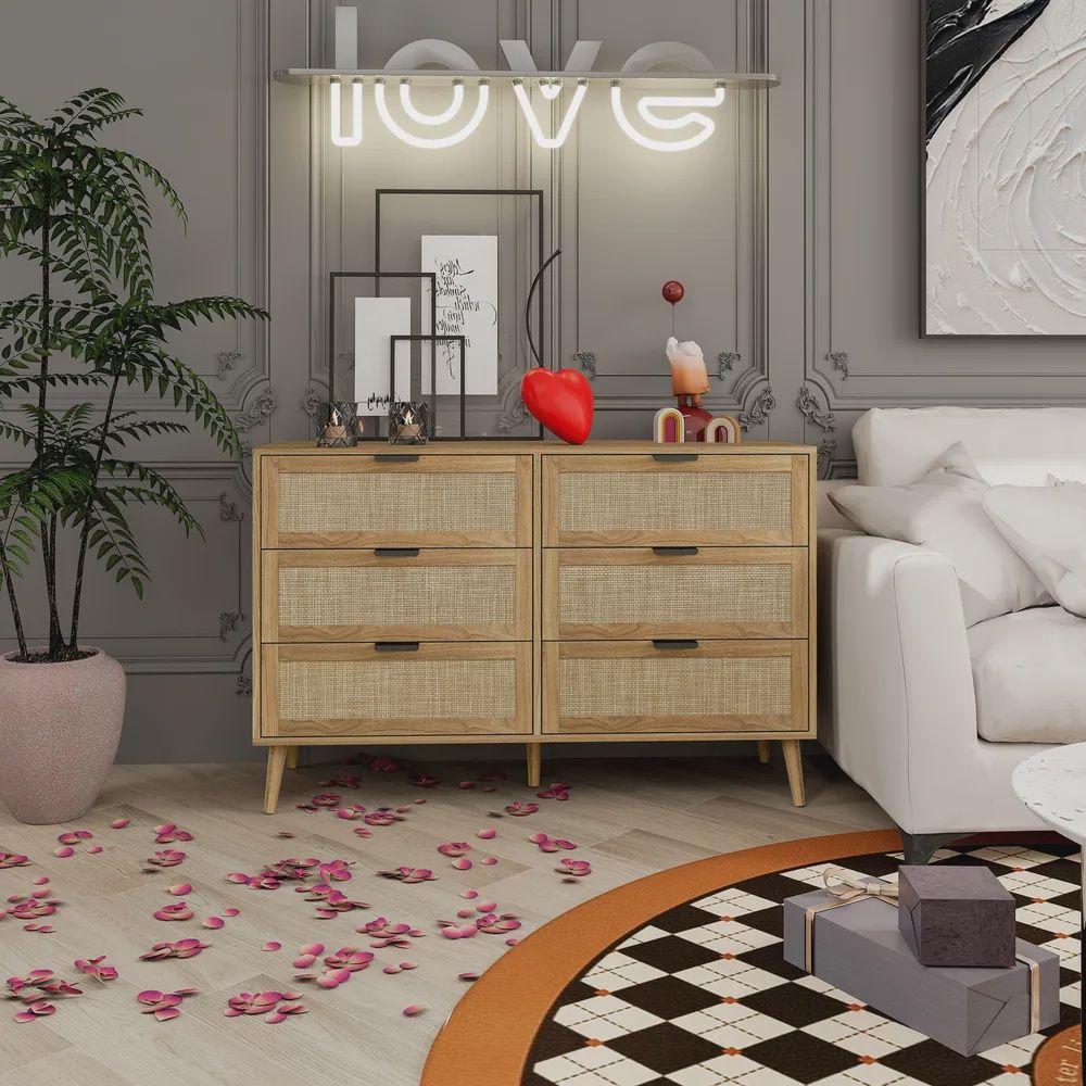 Modern 6 Drawer Dresser Wood Cabinet