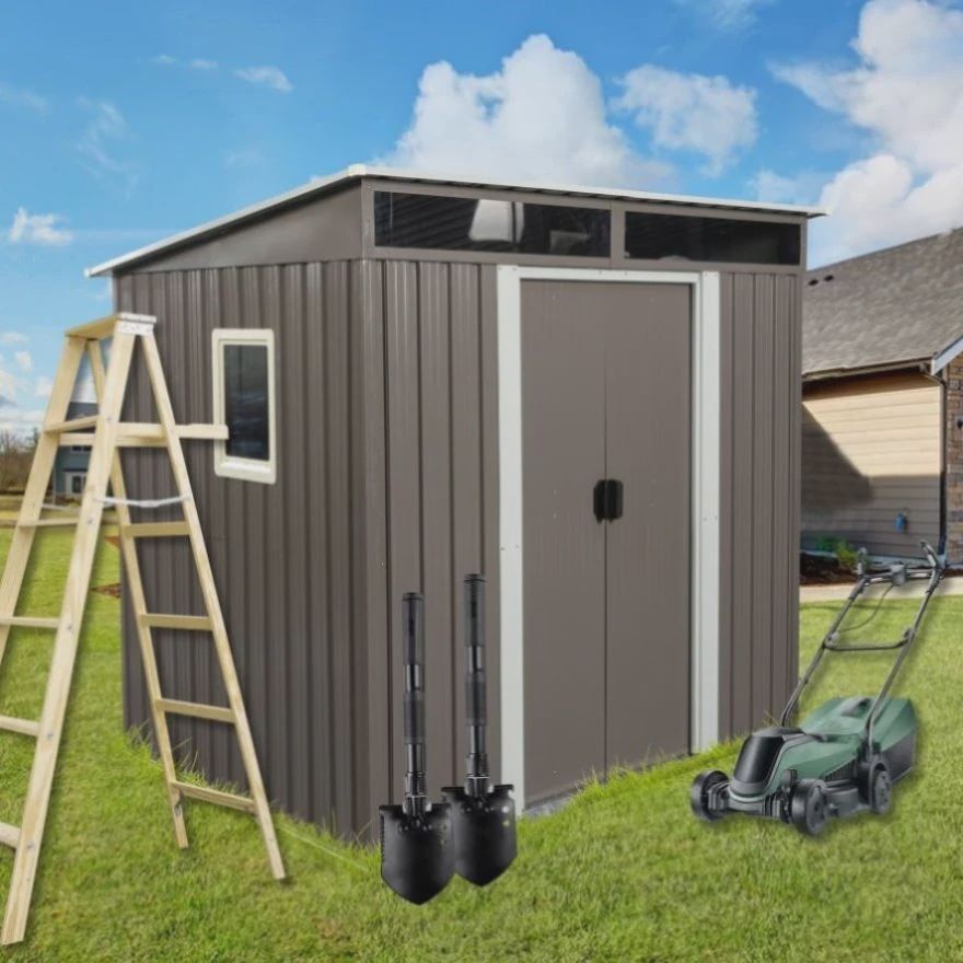 ZNTS 6ft x 5ft Outdoor Metal Storage Shed With window