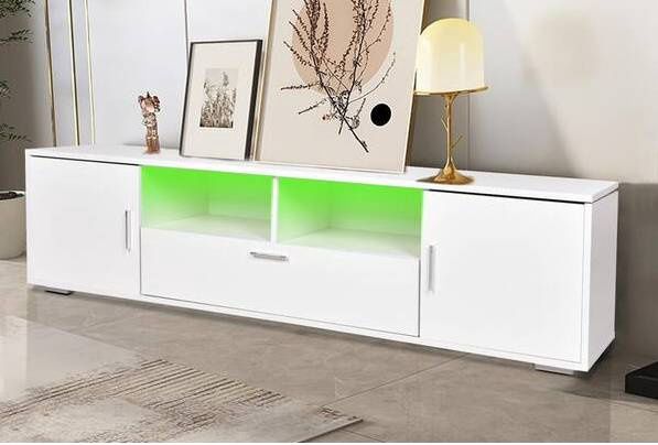 63 in. White TV Stand Fits TV&#39;s up to 75 in. with LED Lights
