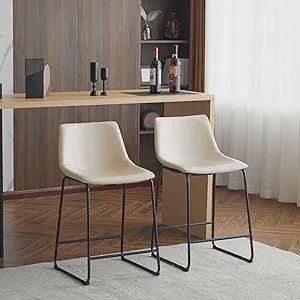 Vintage Style 24-Inch Armless Industrial Faux Leather Counter Stool