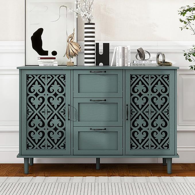 Green 2 Doors 3 Drawers Buffet Sideboard Cabinet - Accent Cabinet