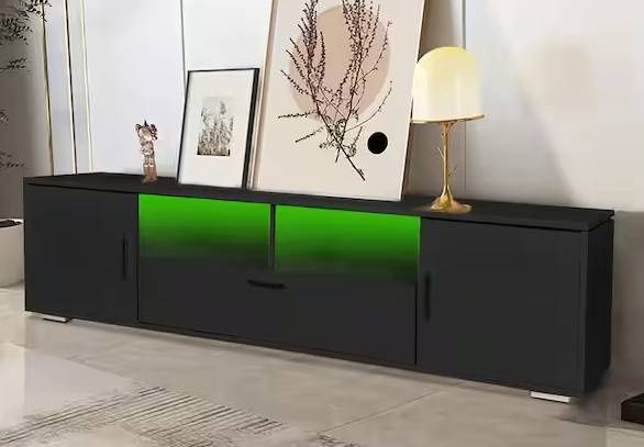 63 in. Black TV Stand Fits TV&#39;s up to 75 in. with LED Lights