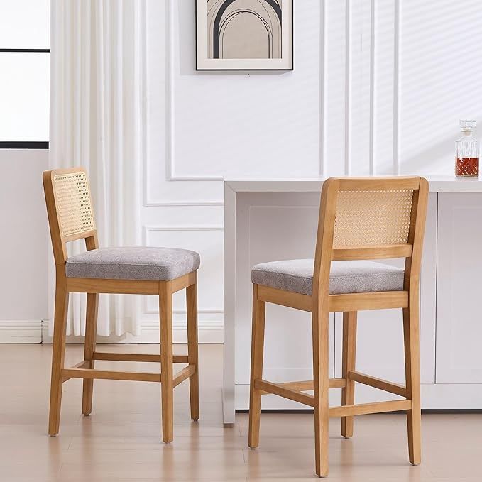 Counter Height Bar Stools Set of 2, Farmhouse Rattan Bar Stool