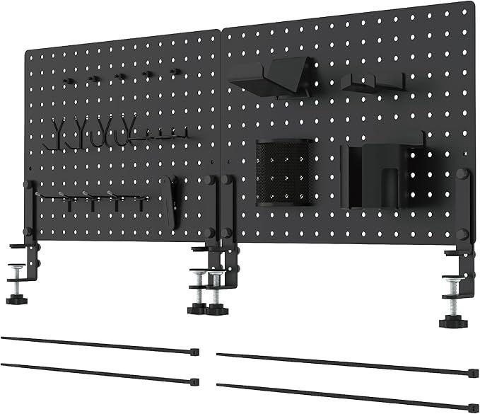 HUHOLE Clamp-On Desk Pegboard, 32 x 12 inch Metal Desktop Organizer