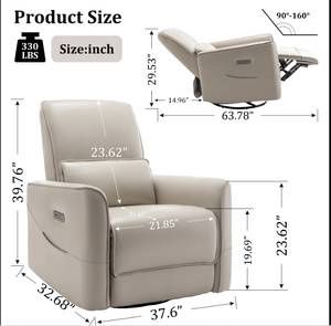 Korser Power Rocker Swivel Recliner Chair with USB Ports Faux Leather