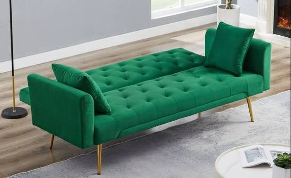 71 Inches Velvet Futon Sofa Bed with Pillows, Modern Convertible Futon