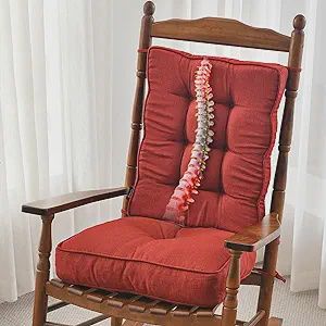 SUNROX Memory Foam Non Slip Rocking Chair Cushion, FadeShield Water Resistant Thicken Durable Tufted Pads, Set of Seat &amp; Back Cushion with Ties for Indoor/Outdoor Rocker, 2 Piece, Burgundy