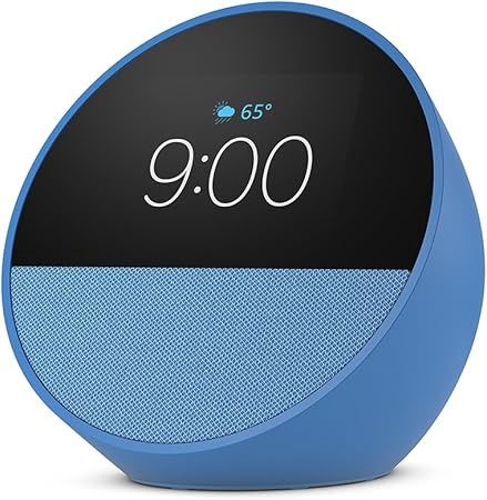 Amazon Echo Spot (newest model), Great for nightstands, offices and kitchens, Smart alarm clock with Alexa, Ocean Blue
