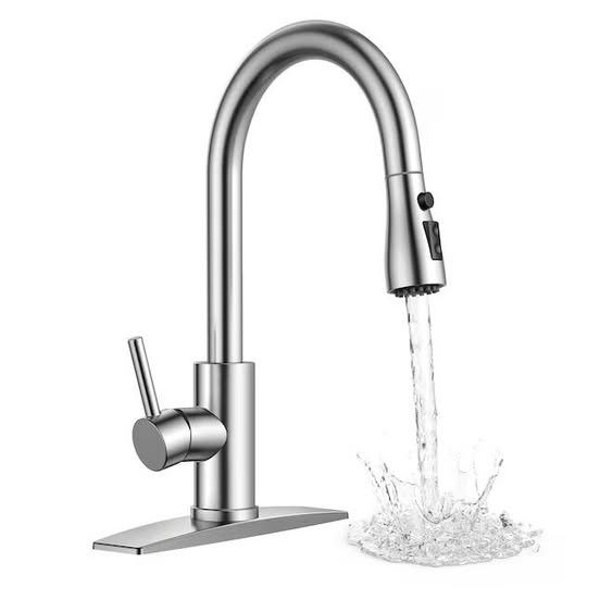 FORIOUS Kitchen faucet Brushed Nickel Single Handle Deck-mount Pull-down Kitchen Faucet with Sprayer ( Deck Plate Included )