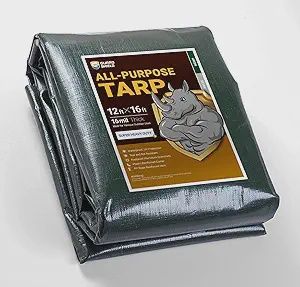 GUARD SHIELD Super Heavy Duty Green/Silver Poly Tarp Cover 12x16 Feet Waterproof 16mil Thick UV and Tear Resistant Tarpaulin with Grommets and Reinforced Edges