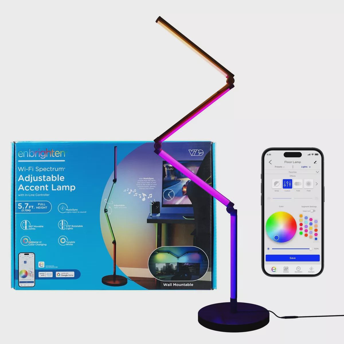 Enbrighten Vibe Wi-Fi Spectrum RGBWIC Adjustable Accent Lamp