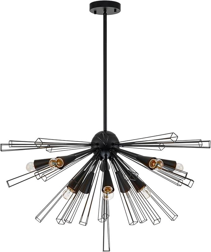 10 Lights Black Sputnik Chandelier 33.86in Modern Sputnik Pendant Light 10*E26 Bulbs 60W Island Mid Century Starburst Ceiling Light for Kitchen Living Room Bedroom