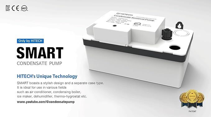 SMART-14ft, 115V, 110GHP(414L/h), IP65-Dustproof/Waterproof, Silent Condensate Removal Pump with Safety Switch, HVAC Drain Pump.