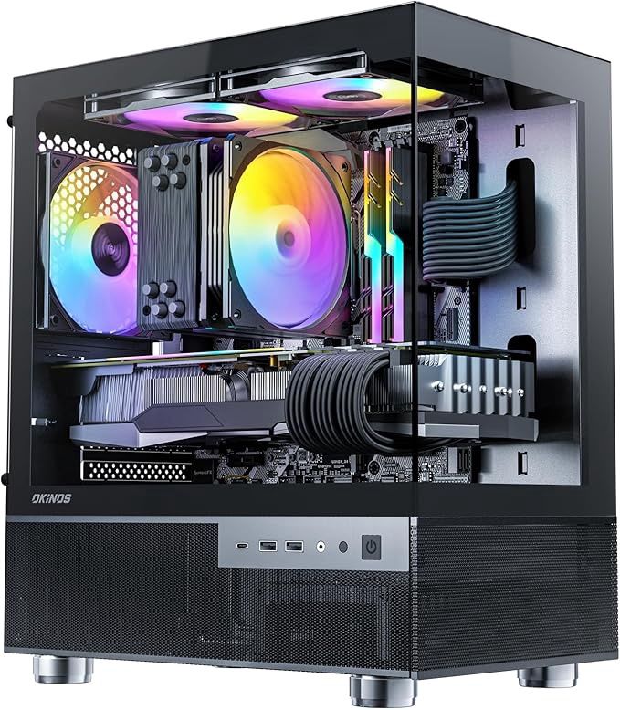 Aqua 3, Micro ATX Case, MATX PC Case with 3 X 120mm 3-Pin ARGB Fan Pre-Installed, Panoramic View Tempered Glass Front &amp; Side Panel, with Type C Port, Black