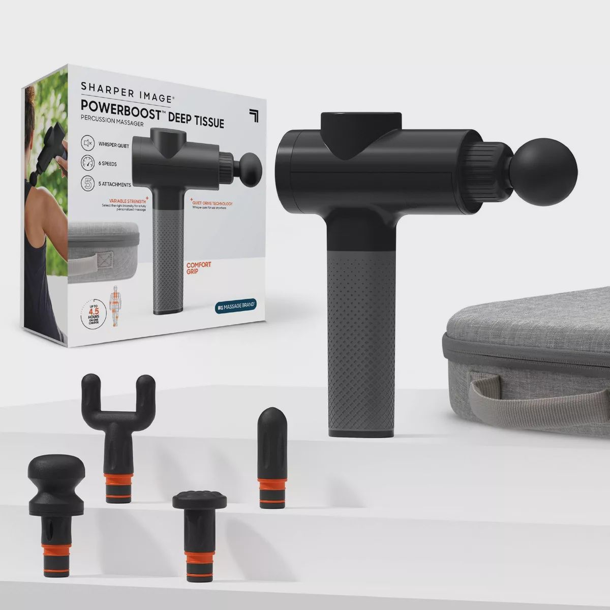 Sharper Image Powerboost Deep Tissue Massager: Handheld Electric Body Massager, 8 Pieces