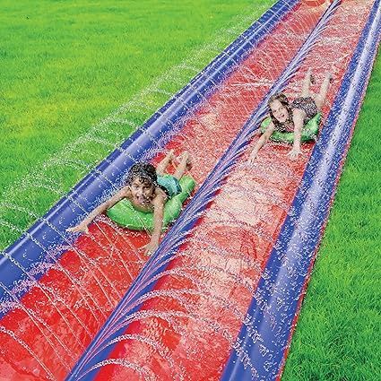 Giant Backyard Water Spraying Slip and Slide, 25 Feet Slide with 2 Inflatable Sliding inflatables with Built in Sprinkler, Outdoor Sprinkler and Slide