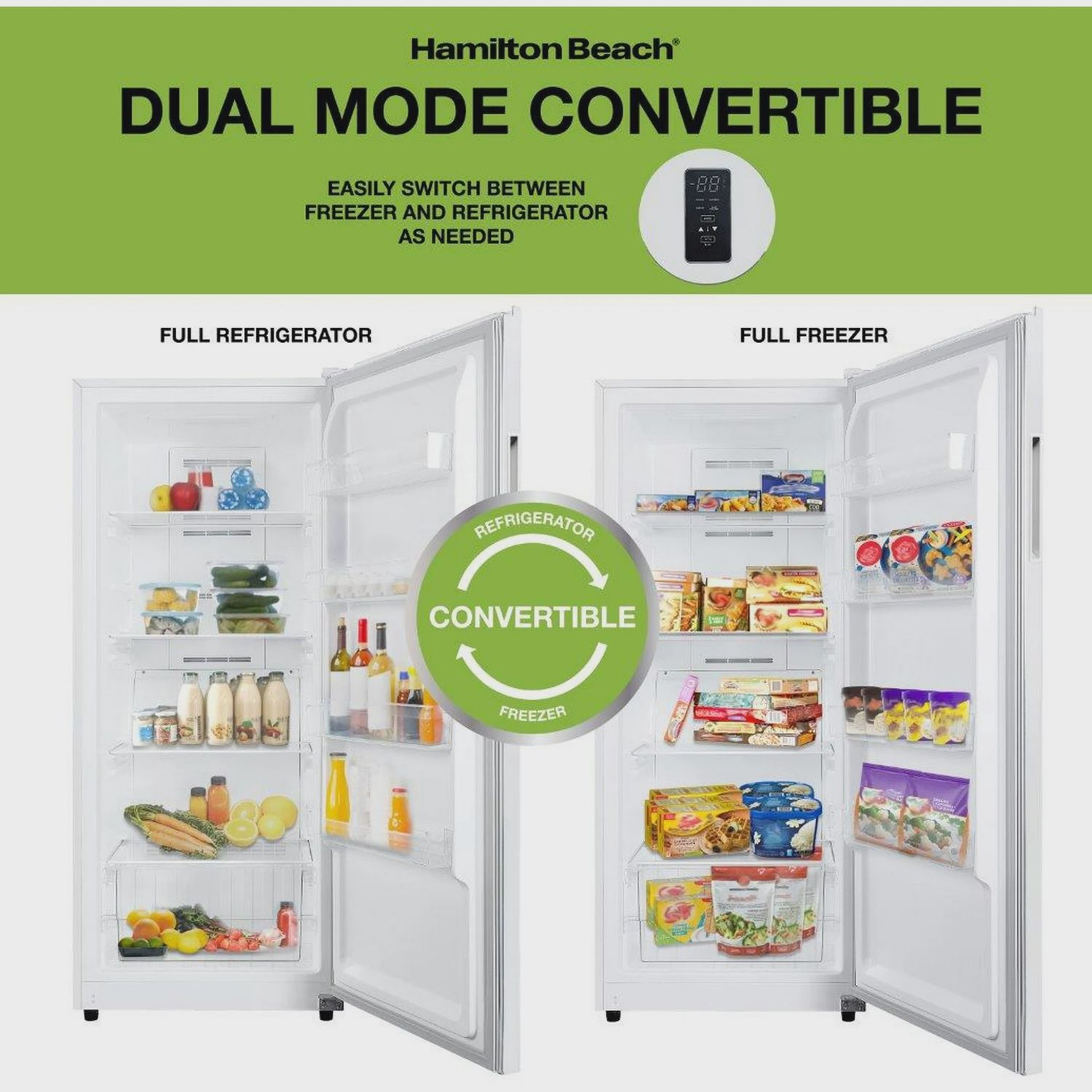Hamilton Beach,14 Cu. Ft. Upright Convertible Freezer/Fridge, HBFRF1494, White blemished