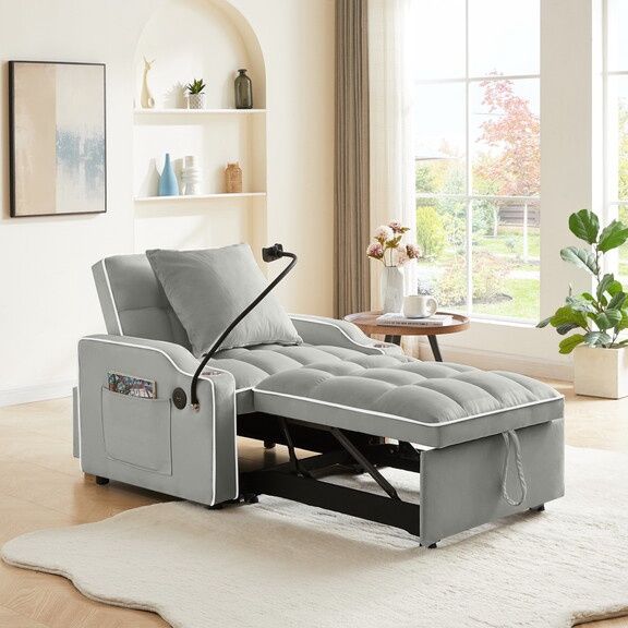 3-In-1 Convertible Folding Sleeper Sofa Bed with Multi-Pockets