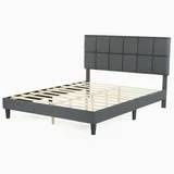 Queen Size Bed Frame, Wooden Slats Support, Fabric Upholstered