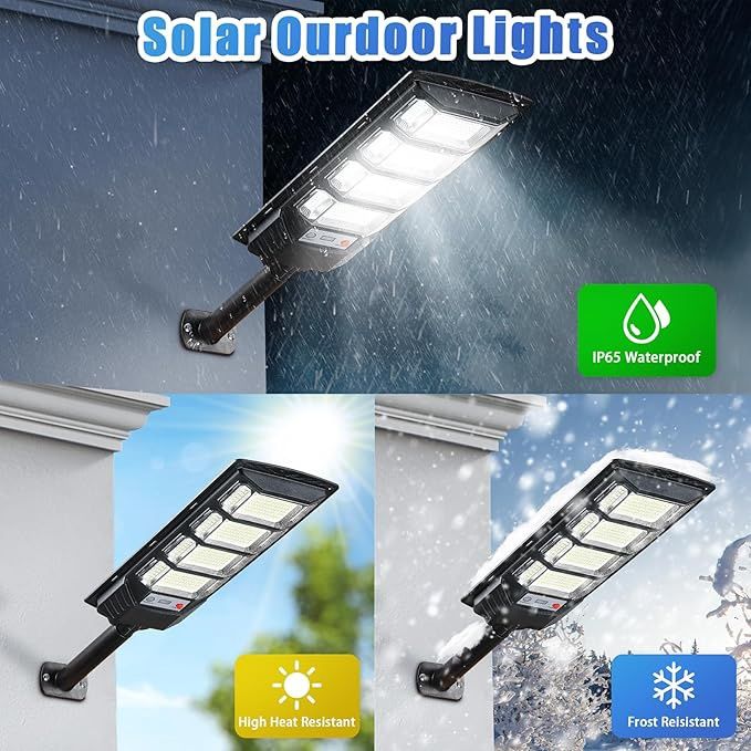 3 Pack Solar Street Lights Outdoor Waterproof 10000LM 6500K, Solar Light Outdoor Dusk to Dawn with Wide Angle Motion Sensor and Remote, Parking Lot Lights for Area Lighting Yard