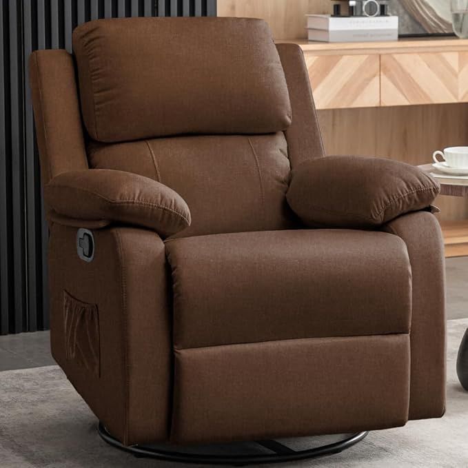 Brown Recliner Chair, 360 Swivel Rocker Chair for Adults, Small Space