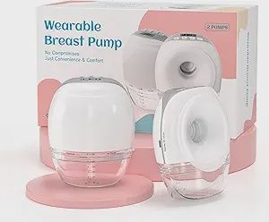 Hands-Free Breast Pump, Electric Portable with Strong Suction, 3 Modes &amp; 8 Levels, Wireless Breastfeeding Pump for Moms, 19mm~27mm Flange Inserts, 2 Pack (White)