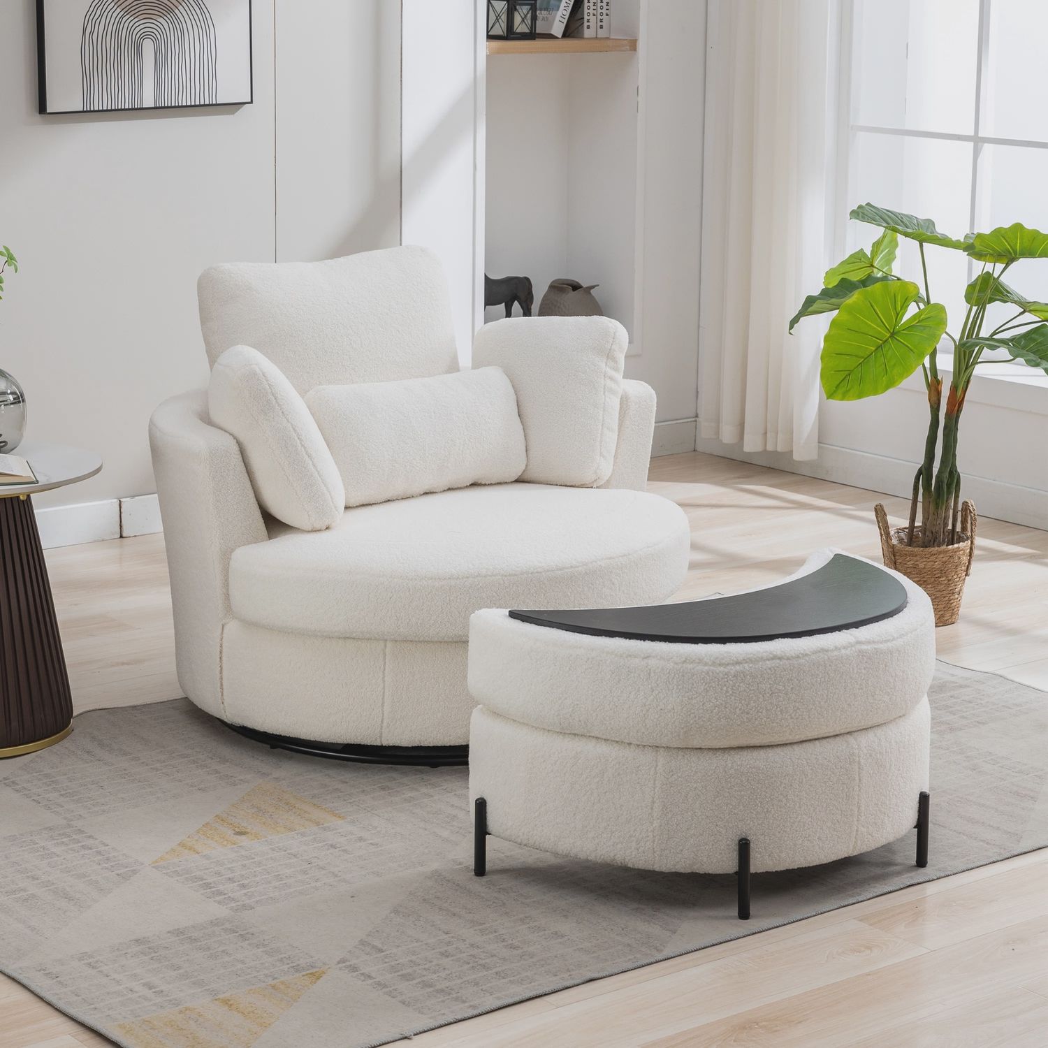 Achorn Upholstered Slipcovered Swivel Barrel Chair with Ottoman