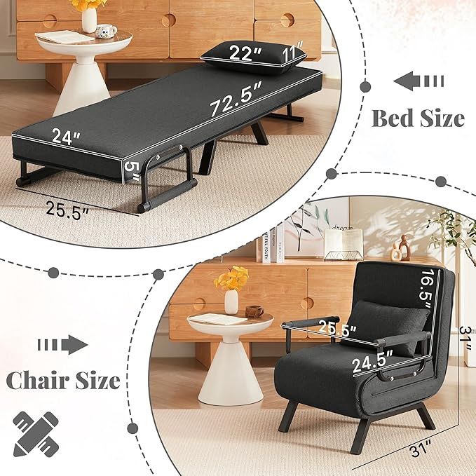 Convertible Sleeper Chair, 3 in 1 Single Sofa Bed with Adjustable Back - $75 (norton)