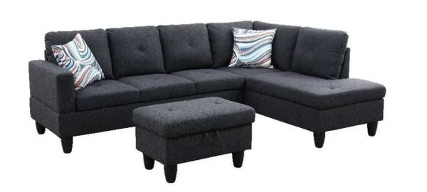 Starhome L Shaped Black Gray Couch with Ottoman(Pillows Included)