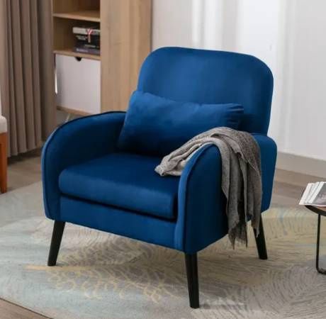 Accent Chair, Navy Solid Wood Legs
