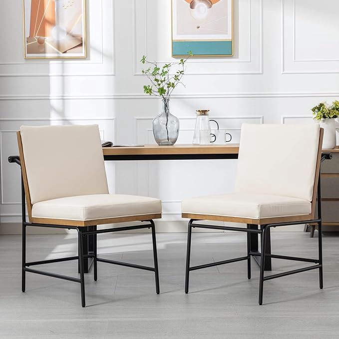 DUOMAY Mid-Century Modern Dining Chairs Set of 2, PU Leather Side Chair