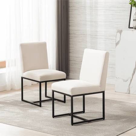 Dayalane Mid Century Modern Dining Chairs Set of 2, Beige