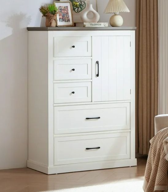 TrumanPick White Dresser for Bedroom with 5 Drawers 47&quot; Tall