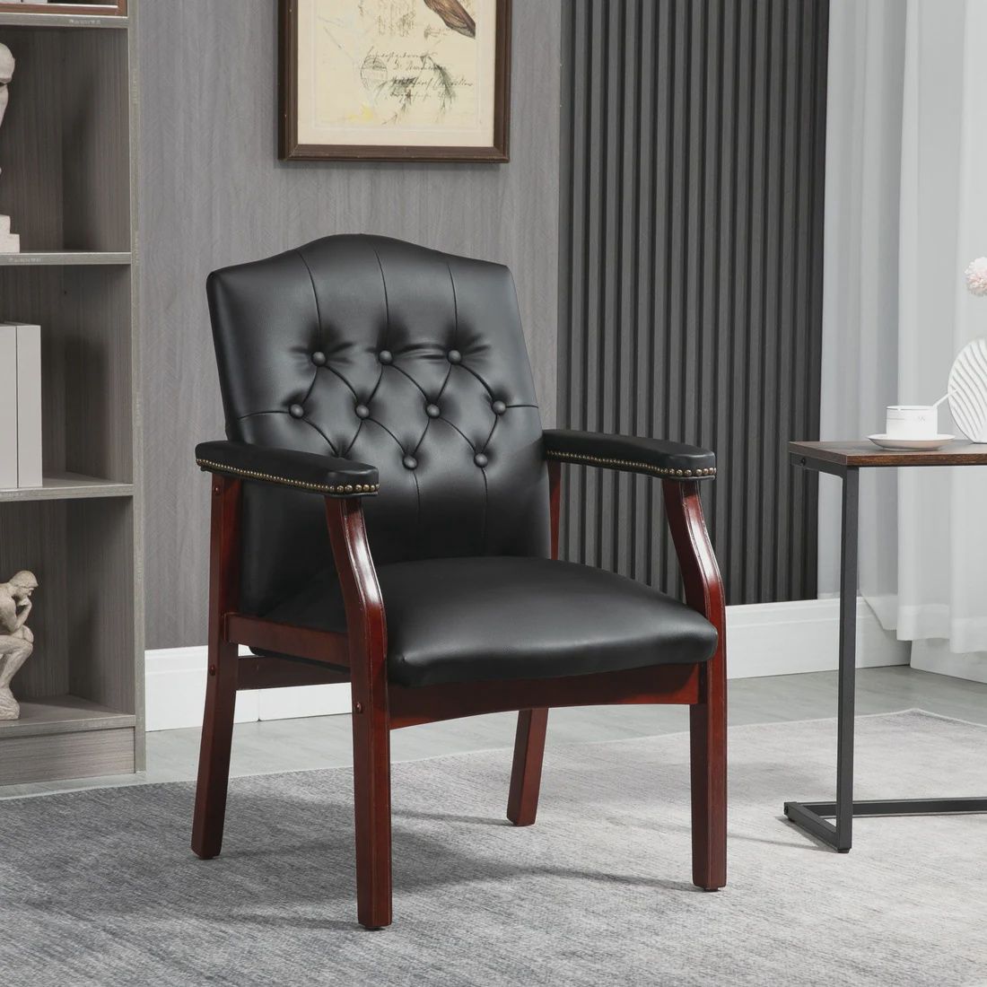 2 pack Leather Reception Guest Chairs With Padded Seat And Arms